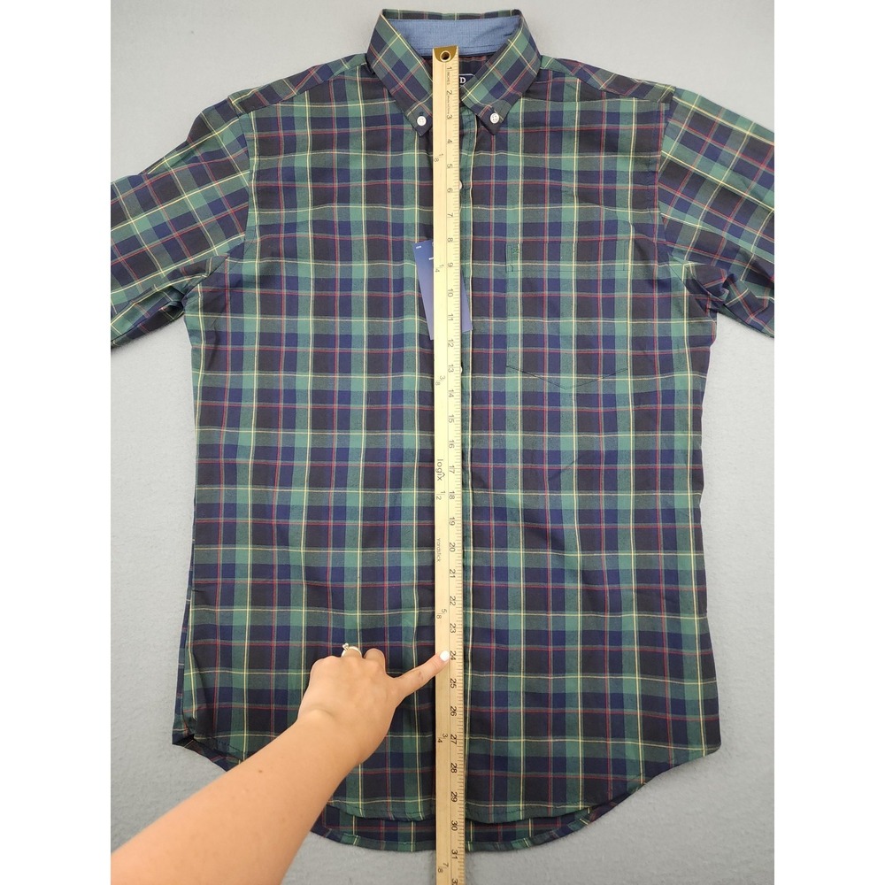 IZOD Shirt Mens Small Green Plaid Long Sleeve Button Down Holiday Stretch NWT - Picture 8 of 11